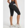 image:imagebaleaf Womens Knee Length Capri Leggings with 3 Pockets Yoga Capri Pants High Waisted Summer Casual WokroutBlack