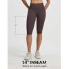 image:imagebaleaf Womens Knee Length Capri Leggings with 3 Pockets Yoga Capri Pants High Waisted Summer Casual WokroutDark Brown