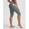 image:imagebaleaf Womens Knee Length Capri Leggings with 3 Pockets Yoga Capri Pants High Waisted Summer Casual WokroutDark Gray