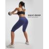 image:imagebaleaf Womens Knee Length Capri Leggings with 3 Pockets Yoga Capri Pants High Waisted Summer Casual WokroutNavy Blue