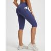 image:imagebaleaf Womens Knee Length Capri Leggings with 3 Pockets Yoga Capri Pants High Waisted Summer Casual WokroutNavy Blue