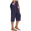 image:imagebaleaf Capri Pants for Women with Pockets High Waist Yoga Capris Pant Loose Straight Leg for Casual SummerNavy Blue