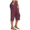 image:imagebaleaf Capri Pants for Women with Pockets High Waist Yoga Capris Pant Loose Straight Leg for Casual SummerWine Red