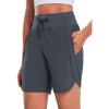 image:imagebaleaf Womens 7 Athletic Long Running Shorts Workout Gym Quick Dry Hiking Shorts High Waisted Zipper PocketDark Gray