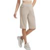 image:imagebaleaf Womens Bermuda Long Shorts 14 Knee Length Capris with Zipper Pockets Athletic Walking Athletic Casual SummerKhaki