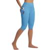 image:imagebaleaf Womens Knee Length Capri Leggings with 3 Pockets Yoga Capri Pants High Waisted Summer Casual WokroutBlue
