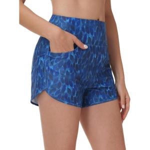 image:imageBALEAF Womens 3 Swim Board Shorts High Waisted Bathing Suit Bottoms for Swimming with Liner Pockets UPF 50Blue Leaf