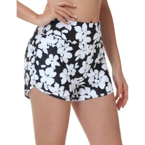 image:imageBALEAF Womens 3 Swim Board Shorts High Waisted Bathing Suit Bottoms for Swimming with Liner Pockets UPF 50White Floral