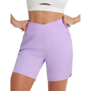 image:imagebaleaf 7 Womens Running Shorts Athletic Quick Dry Shorts Crossover High Waisted Workout Hiking Zipper Pockets UPF50Light Purple