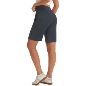 image:imagebaleaf 9 Womens Bermuda Shorts Knee Length High Waisted Long Shorts with Pockets Golf Walking Athletic Running CasualDark Gray