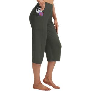 image:imagebaleaf Capri Pants for Women with Pockets High Waist Yoga Capris Pant Loose Straight Leg for Casual SummerArmy Green