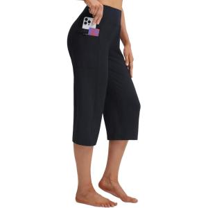 image:imagebaleaf Capri Pants for Women with Pockets High Waist Yoga Capris Pant Loose Straight Leg for Casual SummerBlack