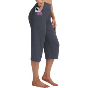 image:imagebaleaf Capri Pants for Women with Pockets High Waist Yoga Capris Pant Loose Straight Leg for Casual SummerDark Gray