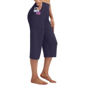 image:imagebaleaf Capri Pants for Women with Pockets High Waist Yoga Capris Pant Loose Straight Leg for Casual SummerNavy Blue
