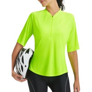 image:imagebaleaf Cycling Jersey Women Half Sleeve Bike Shirts Quick Dry Half Zip Biking Tops UPF 50 Pockets Workout Runing Hiking Fluorescent Green XXL