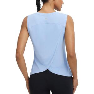 image:imagebaleaf Women Athletic Tops Sleeveless Workout Tank Tops Tennis Running Yoga Tennis Gym Split Back Quick Dry UPF 50Light Blue