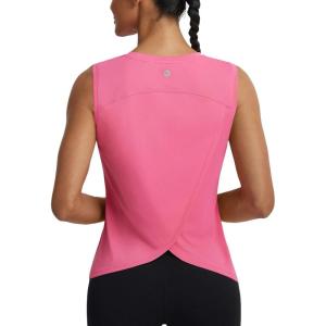 image:imagebaleaf Women Athletic Tops Sleeveless Workout Tank Tops Tennis Running Yoga Tennis Gym Split Back Quick Dry UPF 50Pink