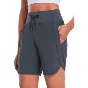 image:imagebaleaf Womens 7 Athletic Long Running Shorts Workout Gym Quick Dry Hiking Shorts High Waisted Zipper PocketDark Gray