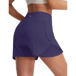 image:imagebaleaf Womens Athletic Running Shorts 3 High Waisted Quick Dry Lightweight Ruffled Workout Gym Shorts with LinerNavy Blue