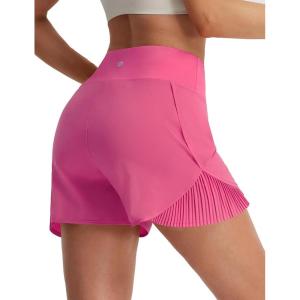 image:imagebaleaf Womens Athletic Running Shorts 3 High Waisted Quick Dry Lightweight Ruffled Workout Gym Shorts with LinerPink