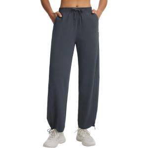 image:imagebaleaf Womens Barrel Pants with Pockets Drawstring Athletic Quick Dry Adjustable Cuff Wide Leg Tapered Fit Casual SweatpantsDark Gray