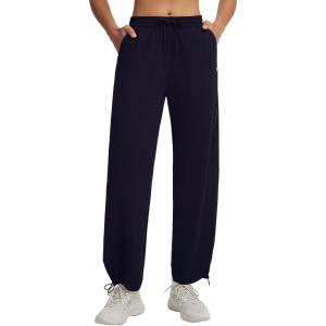 image:imagebaleaf Womens Barrel Pants with Pockets Drawstring Athletic Quick Dry Adjustable Cuff Wide Leg Tapered Fit Casual SweatpantsNavy Blue