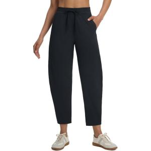 image:imagebaleaf Womens Barrel Pants with Zipper Pockets Drawstring Athletic Pants Elastic Waisted Casual Lounge Work TravelBlack