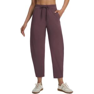 image:imagebaleaf Womens Barrel Pants with Zipper Pockets Drawstring Athletic Pants Elastic Waisted Casual Lounge Work TravelDark Brown