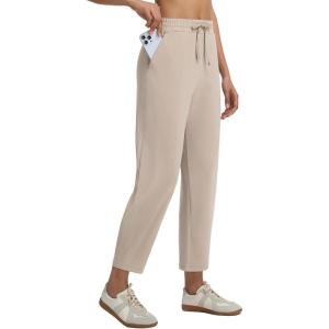 image:imagebaleaf Womens Barrel Pants with Zipper Pockets Drawstring Athletic Pants Elastic Waisted Casual Lounge Work TravelKhaki
