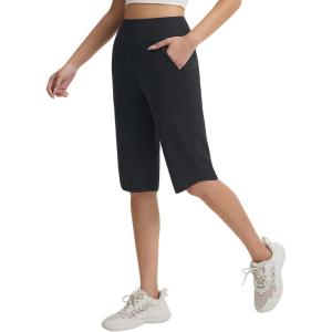 image:imagebaleaf Womens Bermuda Long Shorts 14 Knee Length Capris with Zipper Pockets Athletic Walking Athletic Casual SummerBlack