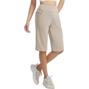 image:imagebaleaf Womens Bermuda Long Shorts 14 Knee Length Capris with Zipper Pockets Athletic Walking Athletic Casual SummerKhaki
