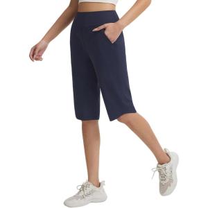 image:imagebaleaf Womens Bermuda Long Shorts 14 Knee Length Capris with Zipper Pockets Athletic Walking Athletic Casual SummerNavy Blue