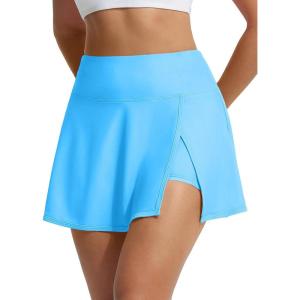 image:imagebaleaf Womens High Waisted 14 Swim Skirts Boxer Liner Quick Dry Tennis Skirt Bathing Suit Split Swimsuit Bottom with PocketBlue