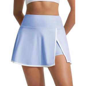 image:imagebaleaf Womens High Waisted 14 Swim Skirts Boxer Liner Quick Dry Tennis Skirt Bathing Suit Split Swimsuit Bottom with PocketLight Blue