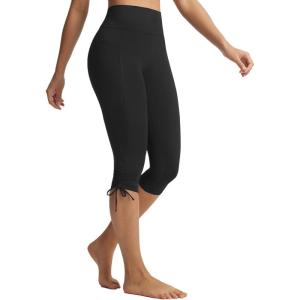 image:imagebaleaf Womens High Waisted Capri Leggings with Pockets Yoga Capris Pants Tummy Control Workout CasualBlack