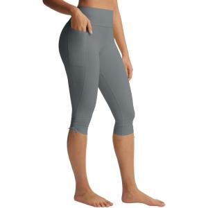 image:imagebaleaf Womens High Waisted Capri Leggings with Pockets Yoga Capris Pants Tummy Control Workout CasualDark Gray