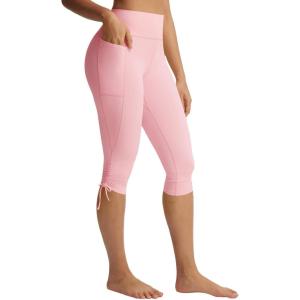 image:imagebaleaf Womens High Waisted Capri Leggings with Pockets Yoga Capris Pants Tummy Control Workout CasualLight Pink
