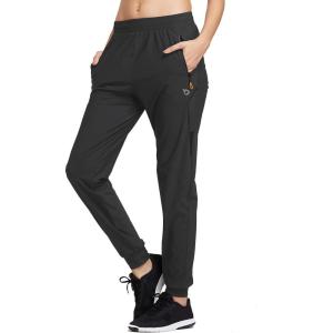 image:imagebaleaf Womens Joggers Running Pants Quick Dry Lightweight Workout with Zipper Pockets Drawstring Hiking Travel GymBlackpants