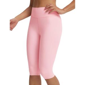 image:imagebaleaf Womens Knee Length Capri Leggings High Waisted with Pocket 14 Yoga Stretch Casual Summer Workout ExerciseLight Pink