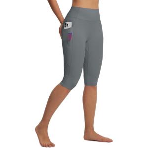 image:imagebaleaf Womens Knee Length Capri Leggings with 3 Pockets Yoga Capri Pants High Waisted Summer Casual WokroutDark Gray