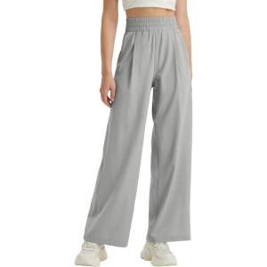 image:imagebaleaf Womens Track Pants Lightweight Athletic Travel Wide Leg Pants with Pockets 30 Work Lounge Loose Fit UPF50Gray