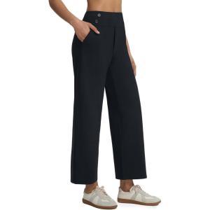 image:imagebaleaf Womens Wide Leg Yoga Pants 28 Dress Work Pants with Pockets Stretch High Waist Casual PantsBlack