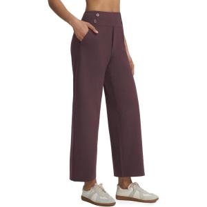 image:imagebaleaf Womens Wide Leg Yoga Pants 28 Dress Work Pants with Pockets Stretch High Waist Casual PantsDark Brown