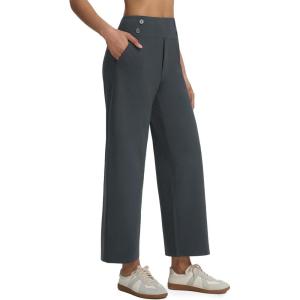 image:imagebaleaf Womens Wide Leg Yoga Pants 28 Dress Work Pants with Pockets Stretch High Waist Casual PantsDark Gray