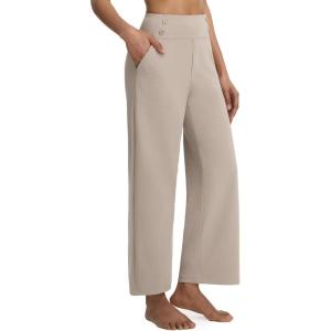image:imagebaleaf Womens Wide Leg Yoga Pants 28 Dress Work Pants with Pockets Stretch High Waist Casual PantsKhaki