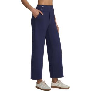 image:imagebaleaf Womens Wide Leg Yoga Pants 28 Dress Work Pants with Pockets Stretch High Waist Casual PantsNavy Blue