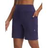 image:imagebaleaf Womens 7 Bermuda Shorts Athletic Running Long Shorts High Waisted with Zipper Pockets Workout Gym Hiking ShortsNavy