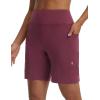 image:imagebaleaf Womens 7 Bermuda Shorts Athletic Running Long Shorts High Waisted with Zipper Pockets Workout Gym Hiking ShortsWine Red