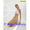 image:imagebaleaf Womens Bermuda Long Shorts 9 Knee Length Athletic Running Shorts with Zip Pockets Stretch Loose Summer UPF 50Brown