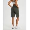 image:imagebaleaf Womens Bermuda Shorts 12 Long Knee Length Running Athletic High Waist Zipper Pocket Quick Dry Loose FitArmy Green